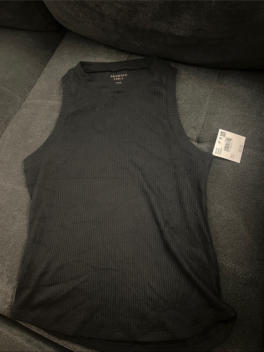 American Eagle Medium Black High Neck Ribbed Tank